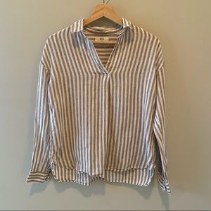Uniqlo linen top in beige stripe, size small